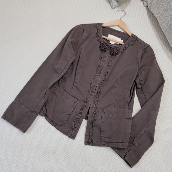 J. Crew Brown Jacket Classic Twill Chino Size 6 Ruffles and Flower - Picture 8 of 16